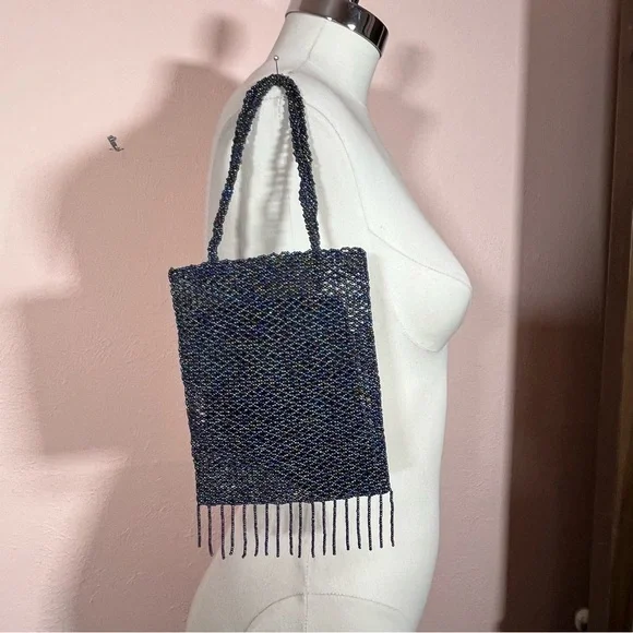 Art deco Vintage Vanessa glass beaded black aurora borealis evening bag - Picture 12 of 17